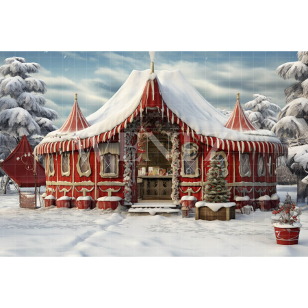 Fabric Photography Background Santa Claus House / Backdrop 4714