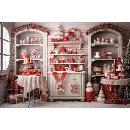 Fabric Photography Background Christmas Kitchen / Backdrop 4715