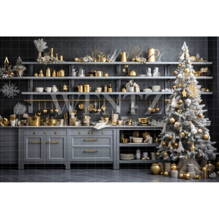 Fabric Photography Background Christmas Kitchen / Backdrop 4717