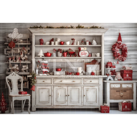 Fabric Photography Background Vintage Christmas Kitchen / Backdrop 4718