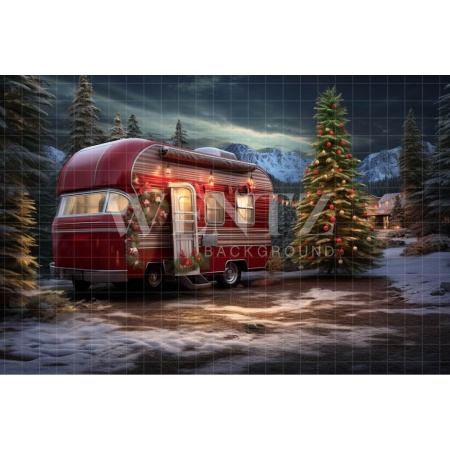 Fabric Photography Background Christmas Trailer / Backdrop 4725