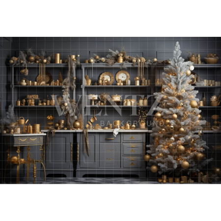 Fabric Photography Background Christmas Kitchen / Backdrop  4728