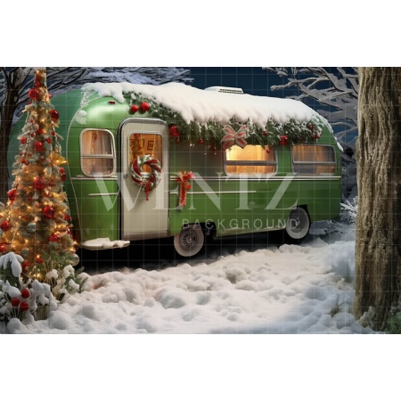 Fabric Photography Background Christmas Trailer / Backdrop 4735