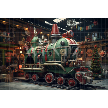 Fabric Photography Background Christmas Train / Backdrop 4736