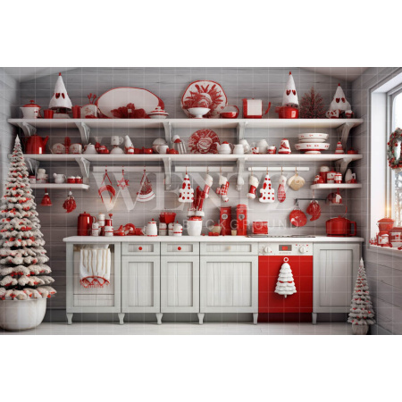 Fabric Photography Background Christmas Kitchen / Backdrop 4737