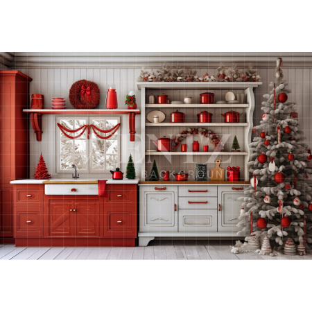 Fabric Photography Background Christmas Kitchen / Backdrop 4738