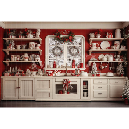 Fabric Photography Background Christmas Kitchen / Backdrop 4739