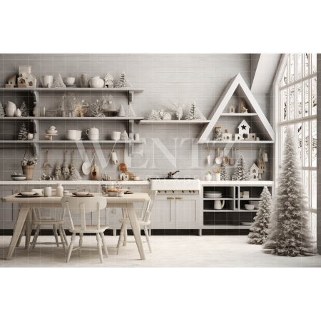 Fabric Photography Background White Christmas Kitchen / Backdrop 4740