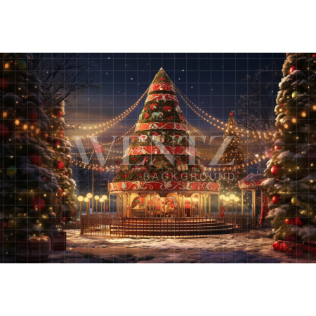 Fabric Photography Background Christmas Carousel / Backdrop 4745