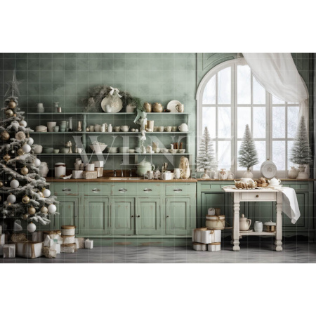 Fabric Photography Background Candy Christmas Kitchen / Backdrop 4747