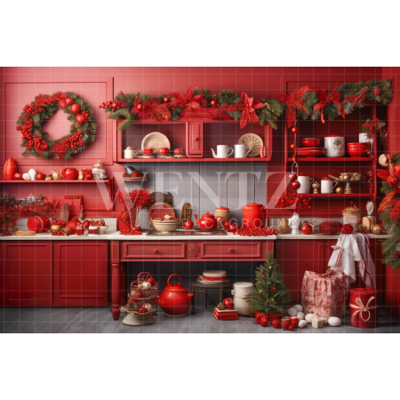 Fabric Photography Background Christmas Kitchen / Backdrop 4748