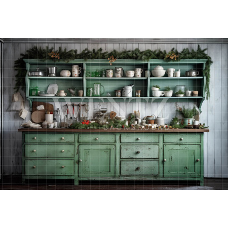 Fabric Photography Background Rustic Christmas Kitchen / Backdrop 4752