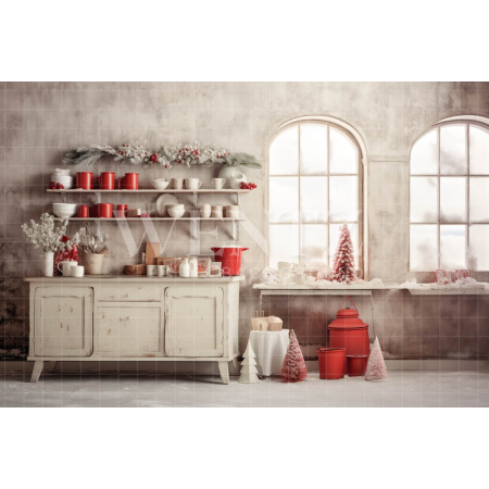 Fabric Photography Background Vintage Christmas Kitchen / Backdrop 4756