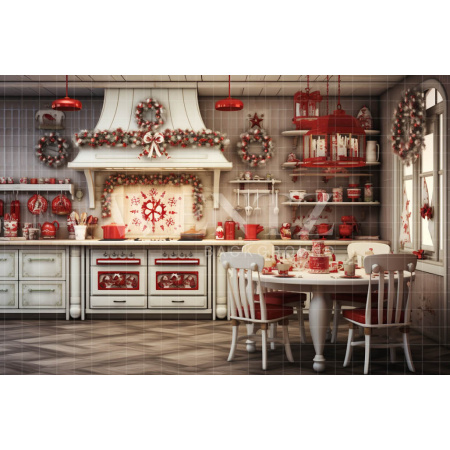 Fabric Photography Background Christmas Kitchen / Backdrop 4757