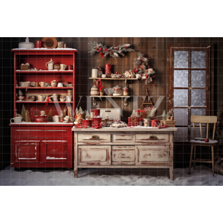 Fabric Photography Background Christmas Kitchen / Backdrop 4762