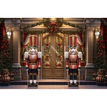 Fabric Photography Background Golden Christmas Nutcracker / Backdrop 4804