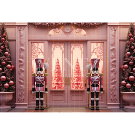 Fabric Photography Background Pink Christmas Nutcracker / Backdrop 4805