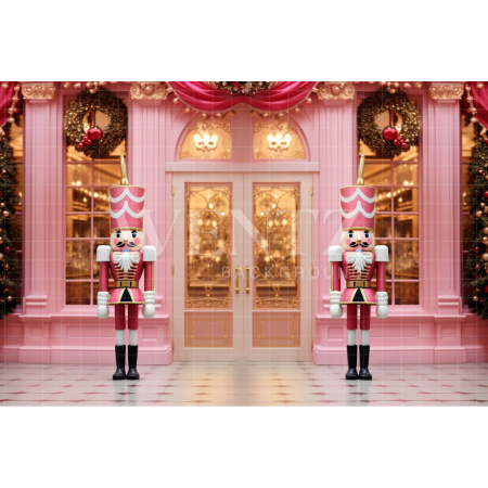 Fabric Photography Background Pink Christmas Nutcracker / Backdrop 4806