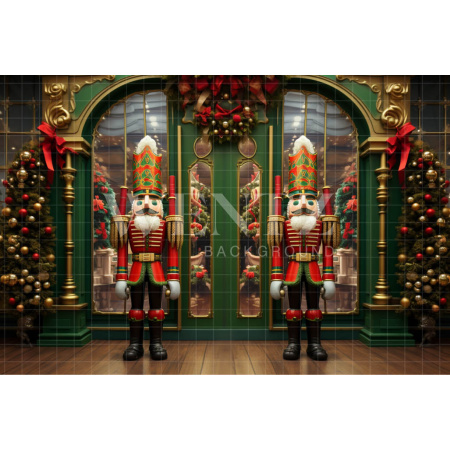 Fabric Photography Background Green Christmas Nutcracker / Backdrop  4811