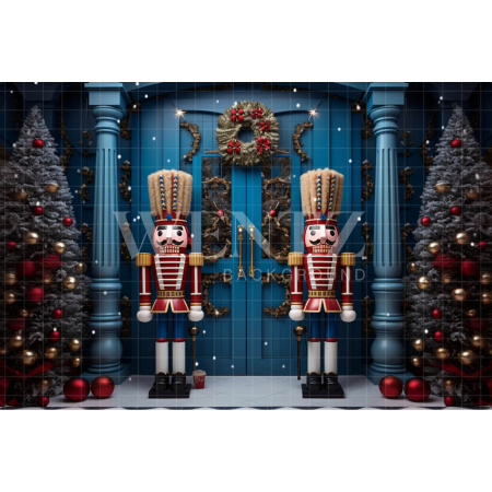 Fabric Photography Background Blue Christmas Nutcracker / Backdrop 4812