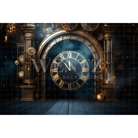 Photographic Background in Fabric Living Room with Clock / Backdrop 4984