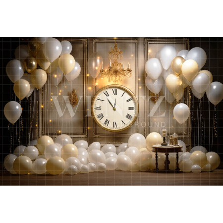 Photographic Background in Fabric Clock and Balloons / Backdrop 5036