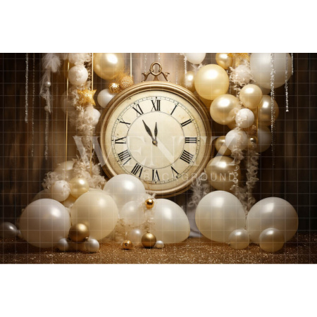 Photographic Background in Fabric Clock and Balloons / Backdrop 5037