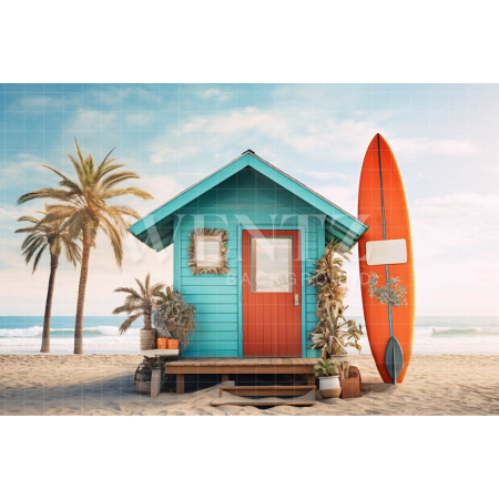 Fabric Photography Background Little House on the Beach / Backdrop 5101