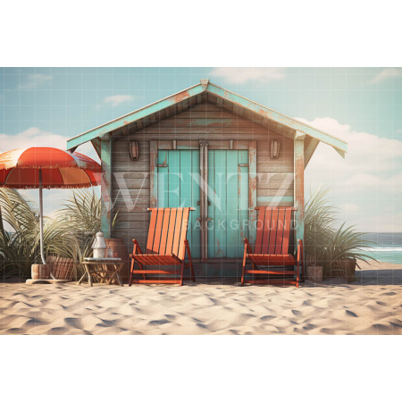 Photographic Background in Fabric Beach Hut / Backdrop 5126