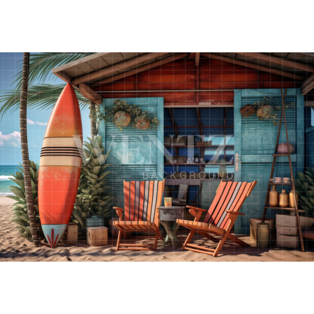 Photographic Background in Fabric Beach Hut / Backdrop 5127