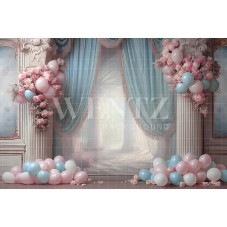 Fabric Photography Background Room with Balloons / Backdrop 5239