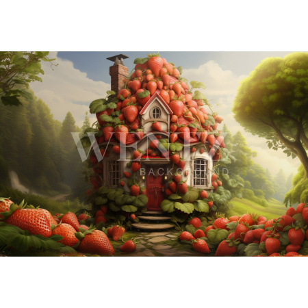 Photographic Background in Fabric House with Strawberries / Backdrop 5896