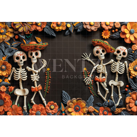 Fabric Photography Background Halloween Skulls / Backdrop 6334