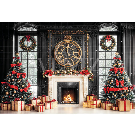 Fabric Photography Background Christmas Fireplace / Backdrop 6555