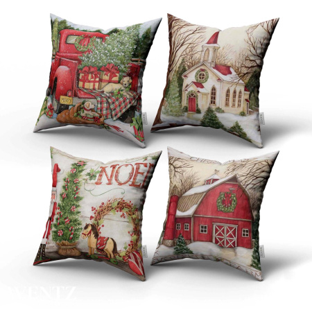 Kit 4 Pillow Cases Watercolor Christmas - 45 x 45 / WA06