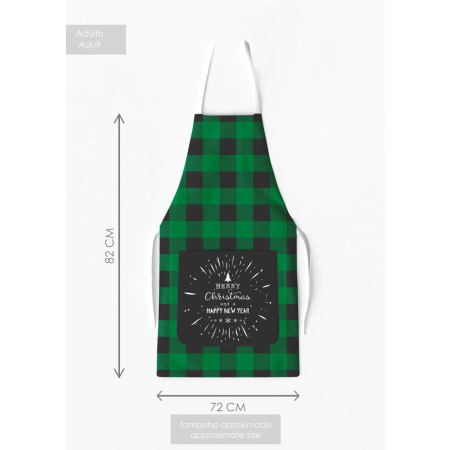 Kit 4 Christmas Family Aprons with Pocket Plaid Black and Green / AW02