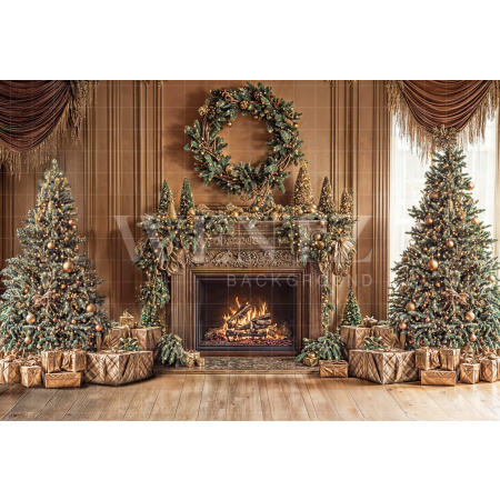 Fabric Photography Background Christmas Fireplace / Backdrop 6516