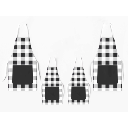 Kit 4 Christmas Family Aprons with Pocket Plaid Black and White / AW01