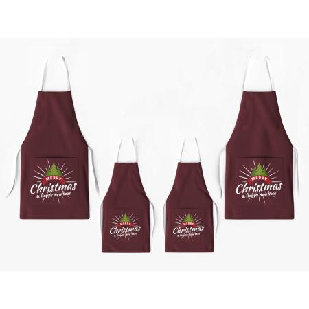 Kit 4 Christmas Family Aprons with Pocket Print Wine / AW04