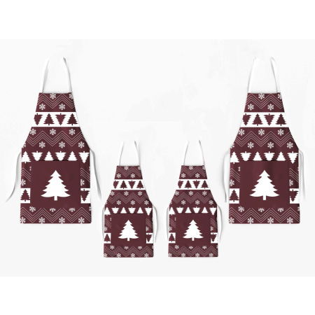 Kit 4 Christmas Family Aprons with Pocket Pine Tree Print / AW05