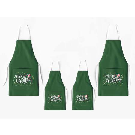 Kit 4 Christmas Family Aprons with Pocket Print Green / AW07