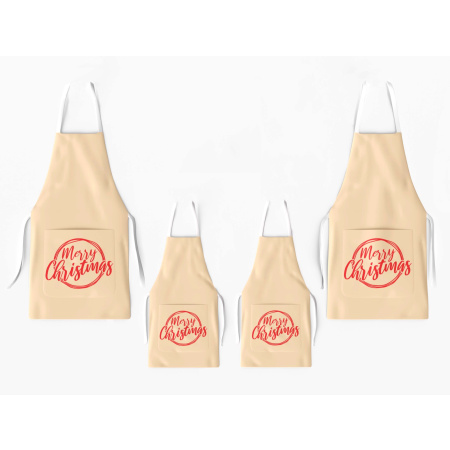 Kit 4 Christmas Family Aprons with Pocket Print Beige / AW08