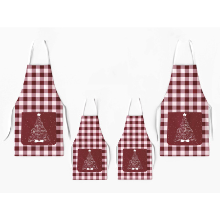 Kit 4 Family Aprons Christmas Plaid with Pocket / AW23