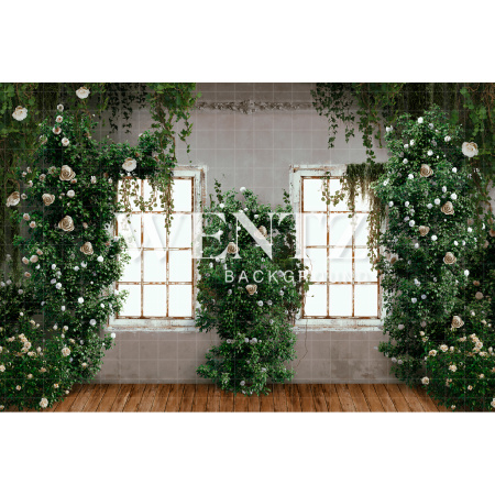 Fabric Photography Background Room with Window and Flowers / Backdrop CW141