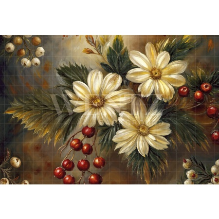 Fabric Photography Background Christmas Floral / Backdrop 6380