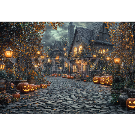 Fabric Photography Background Village Halloween / Backdrop 6368