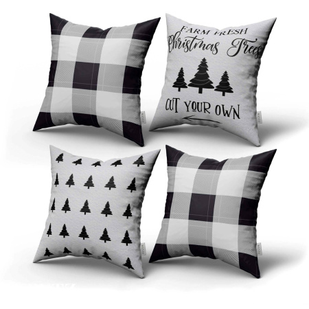 Kit 4 Pillow Cases Christmas Plaid Black and White - 45 x 45 / WA01