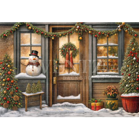 Fabric Photography Background Christmas House Front / Backdrop 6229