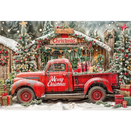 Fabric Photography Background Santa's Car Christmas / Backdrop 6238