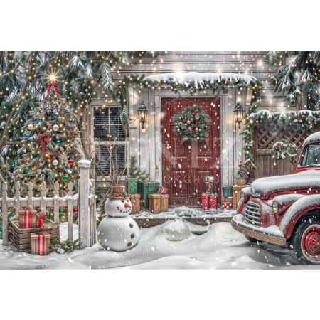 Fabric Photography Background Santa Claus Christmas House / Backdrop 6254